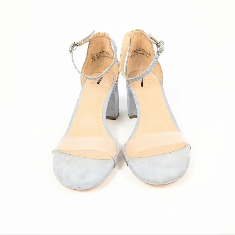 A New Day Michaela Light Blue Suede Clear Strap Block Heel Sandals Size 6